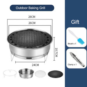 Stainless Steel BBQ Barbecue Charcoal Stove Korean Smokeless Portable Commercial Round Non-Stick Garden Indoor Outdoor Camping