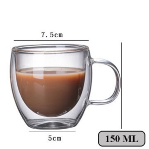 Double Wall Insulated Glass Coffee Cup with Handle | Heat Resistant Tea Cup 80ml 150ml 250ml 350ml 450ml 650ml