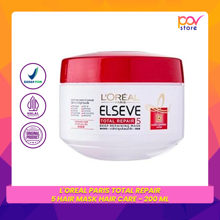 L'Oreal Paris Total Repair 5 Hair Mask Hair Care - 200 ml (Perawatan Rambut Rusak dan Mudah Patah) - Masker Rambut