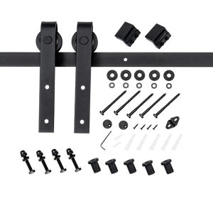 43PCS 4.9FT/6FT/8FT Carbon Steel Rustic Interior Wood Barn Sliding Door Hardware Track Kit American Hanging Rail Thickened Rail Pulley Kitchen Living Room Wardrobe Balcony Hardware Sliding Door Wheel Sliding Door Roller Set