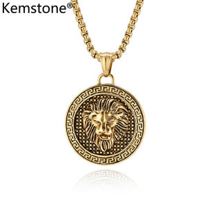 Kemstone Retro Pattern Lion Stainless Steel Pendant Necklace Mens Lion King Necklace Jewelry