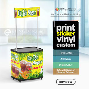 CETAK STIKER MEJA BOTH ES TEH SEGAR MEJA JUALAN EVENT DESK FREE REQUEST DESAIN