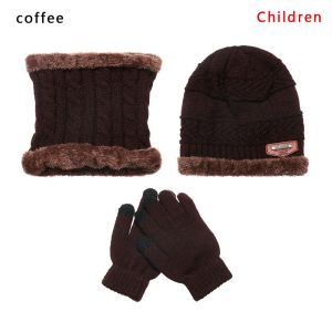 LIJU78113 Children Set Touch Screen Gloves Knitted And Neck Scarf Neck Warmer Hat Scarf Gloves Set Beanie Hat