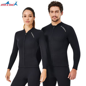 DIVE-SAIL 2mm Neoprene Men And Women Scuba Diving Jacket Windsurfing Swimwear Boating Snorkeling Warm Elastic Jacket Wetsuit Zipper Long Sleeve (Only jacket)