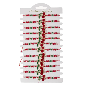 สร้อยข้อมือถัก Cherrys ปรับได้12แพ็คพร้อมลูกปัดโลหะผสมและคริสตัลสำหรับเป็นของขวัญผู้หญิงหญิงสาว
