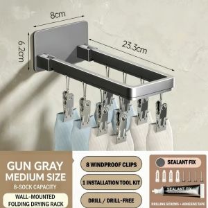 【SG STOCK】Folding Sock Drying Rack - 8/12 Clips Windproof Hanger for Socks & Underwear
