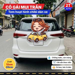 Tem Dán Xe Chibi Cô Gái Lái Xe Mui Trần Tóc Bay Sticker Hoạt Hình Gái Xinh Dán Ô Tô Xe Máy Chống Nước