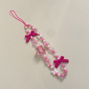 OFTBT อุปกรณ์เสริมโทรศัพท์ อินอินเทรนด์ ลูกปัดสี โบว์สีชมพู ลูกปัดหัวใจ เครื่องประดับโทรศัพท์ เสน่ห์โทรศัพท์ ห่วงโซ่โทรศัพท์มือถือ สายคล้องโทรศัพท์ สายคล้องโทรศัพท์ สายคล้องโทรศัพท์มือถือ