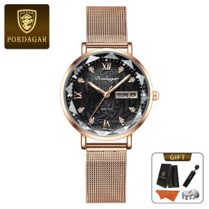 POEDAGAR Genuine Ladies Watch Stainless Steel Strap Luminous Calendar Waterproof 3012