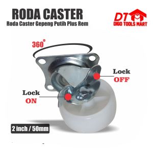 Roda Caster 2 Inci Hidup Plus Rem Kaki Roda Etalase Troli 1Pcs 50mm