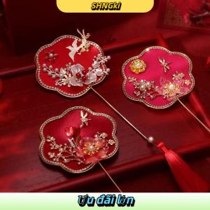 SHNGki Trung Quốc Retro Chúc May Mắn Fan Cưới Cầm Tay Hoa Fan Với Tua Cổ Tinh Tế Mặt Dây Chuyền Quà Tặng