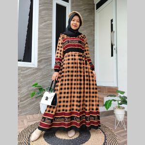 Gamis Daily Susun Bahan Rayon | Dress Rayon Motif Bunga Kecil | Homeydress Wanita  Premium
