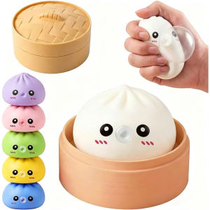 Large Siopao Bun Squishy Toy Colorful Dumpling Squeeze Stress Ball Toy With Storage Box