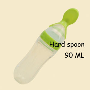 Hntob 120ml Anti-Slip Cereal Sucker Bottle Silicone Spoon Squeeze Baby Feeding Food Feeder Infant