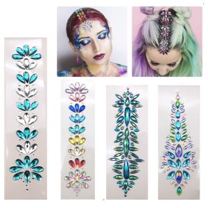 NBANLIKE Fashion EDM Music Festival Tattoo Stickers Glitter 3D Crystal Forehead Sticker Rhinestone Decoration Hair Jewels Body Face Colored Rhinestone Women Men