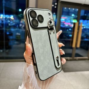 Suede Leather Wrist Strap Holder Phone Case For iPhone 17 16 15 14 13 Plus Pro Max Matte Camera Protection Anti-Scratch Cover