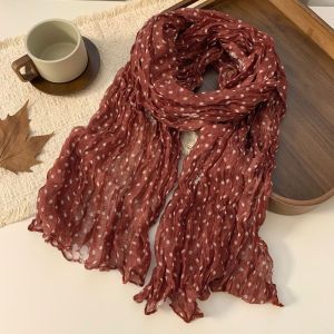 SQMETR Nếp nhăn Khăn lụa cotton Viền ren Họa tiết hoa Khăn choàng xếp ly Thanh lịch Mặc đa năng Khăn trùm đầu nữ Phụ nữ