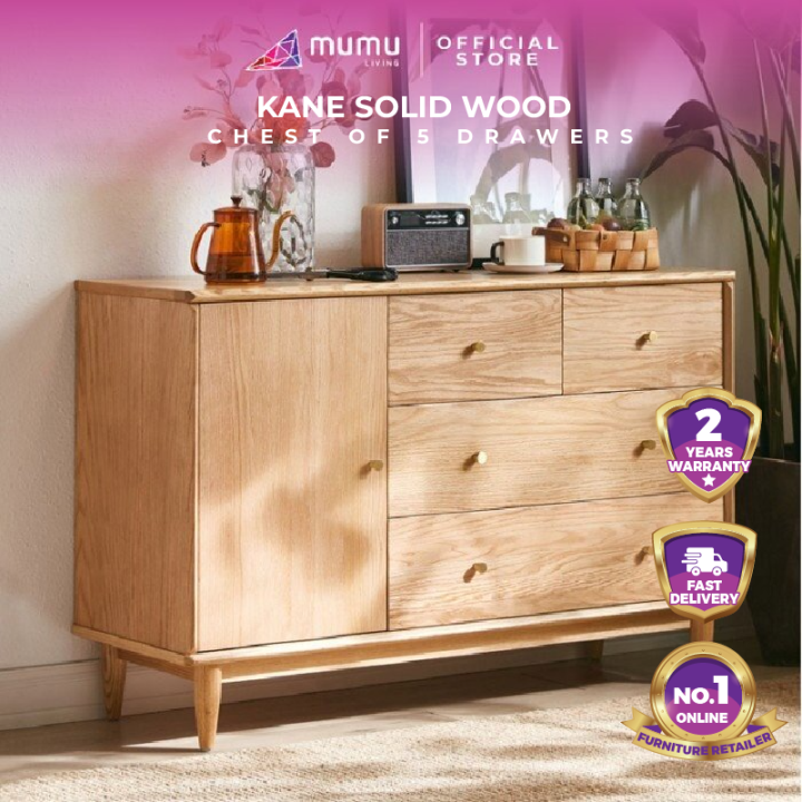 [MUMU Living] Kane Solid Wood Chest of 5 Drawers Lazada