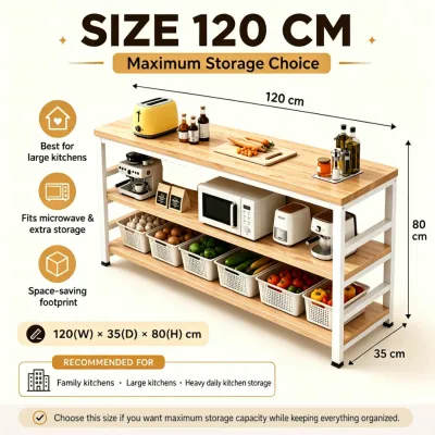 COHF Space Saver Kitchen Island Table Storage Rack Wooden Top Heavy Duty Multi Layer Pantry Organizer Microwave Stand Utility Shelf Rack Home Use