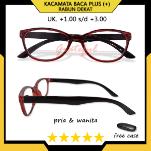 Kacamata Untuk Rabun Jarak Dekat Untuk ORANG TUA PRIA WANITA Bentuk Oval Eye Cat Frame Merah Hitam Full Bingkai Ringan Kokoh Gaya Terbaru Korea Style - ADA HARDCASE