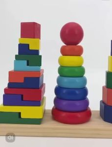 BIG Wooden Geometry sorter triple rainbow tower sorter colorful non-toxi