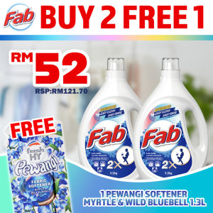 [BUY 2 FREE 1] 2 Fab Low Suds Laundry Detergent FREE 1.3L Fresh HY Fabric Softener