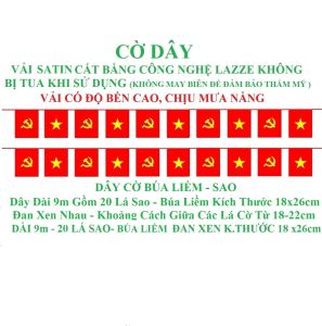 Cờ Dây Tổ Quốc và Cờ Dây Đảng  Tổ Quốc in 2 mặt - Dây Dài 9 m gồm 20 Lá Cờ  18x26cm Khoảng Cách Các Lá Cờ Từ 18 Đến 22cm treo trang trí Tết Lễ hội