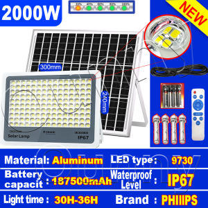 solar flood light 2000W with solar panel solar light outdoor waterproof IP67 heavy duty 1800W 1500W 1000W 9730LED indoor lamp indoor street light automatic night light with remote