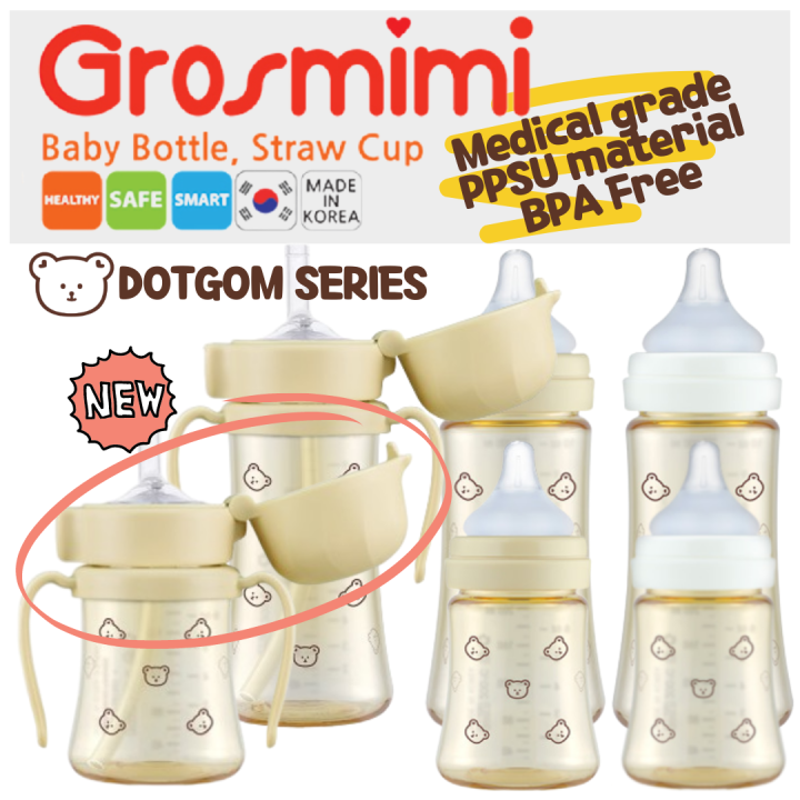 GROSMIMI 2-Pack Spill-Proof Magic Sippy Cups With Straw – 6 Oz PPSU, BPA Free For Babies & Toddlers (Pink & Aqua)
