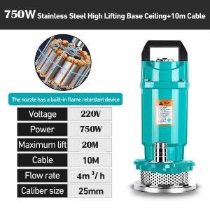 220V Cutting Sewage Pump 1000W 2HP Portable Sewage Heavy Duty Submersible Pump Household Jet Pump