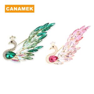 【CANAMEK】 Fashion Animal Rhinestone Crystal Peacock Brooches For Women Clothing Coat Jewelry Accessries Gifts