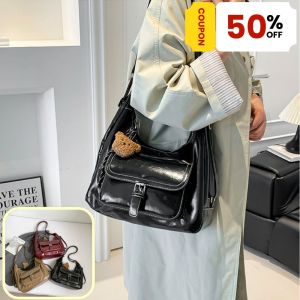 ZEFAN 【COD】เกาหลีเทรนด์สีทึบน้ำมันขี้ผึ้งผิวแฟชั่นสบาย ๆ กระเป๋าสะพายไหล่ข้างหนึ่งเรียบง่าย