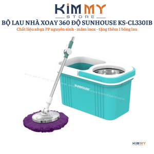 BỘ LAU NHÀ XOAY 360 ĐỘ SUNHOUSE KS-CL330IB - HÀNG CHÍNH HÃNG ( giặt vắt đa năng cao cấp thông minh có bánh xe tay sách )