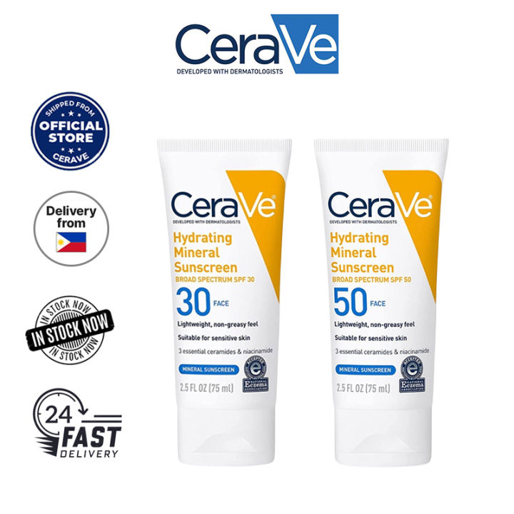 CeraVe Hydrating Mineral Sunscreen SPF 50 Face Lotion For All Skin ...