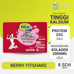 HiLo Active 22g Protein Berry Fitshake 8 Sch – Susu Tinggi Whey Protein Kolagen Kalsium