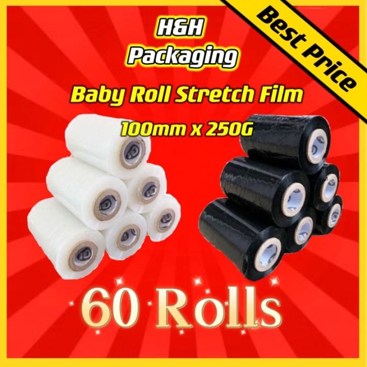 60 Rolls x Baby roll Stretch Film PlasticSmall Roll Wrapping 100MM Bulk ...