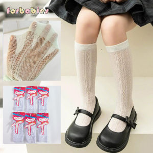 Breathable white Cotton Kids Knee High Socks 3-10Y  Soft Long Crew Socks with Mesh Design for Girl