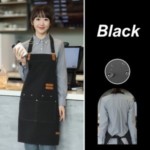 Canvas Apron With Neck Strap Thick Waterproof Work Apron for Cafe Bakery Restaurant Kitchen