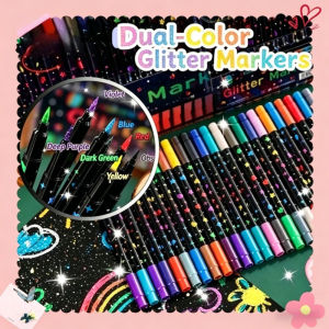 Double Head Glitter Marker Soft Tip Acrylic Pen Dual Color Flash Effect Marker For Kids Gift