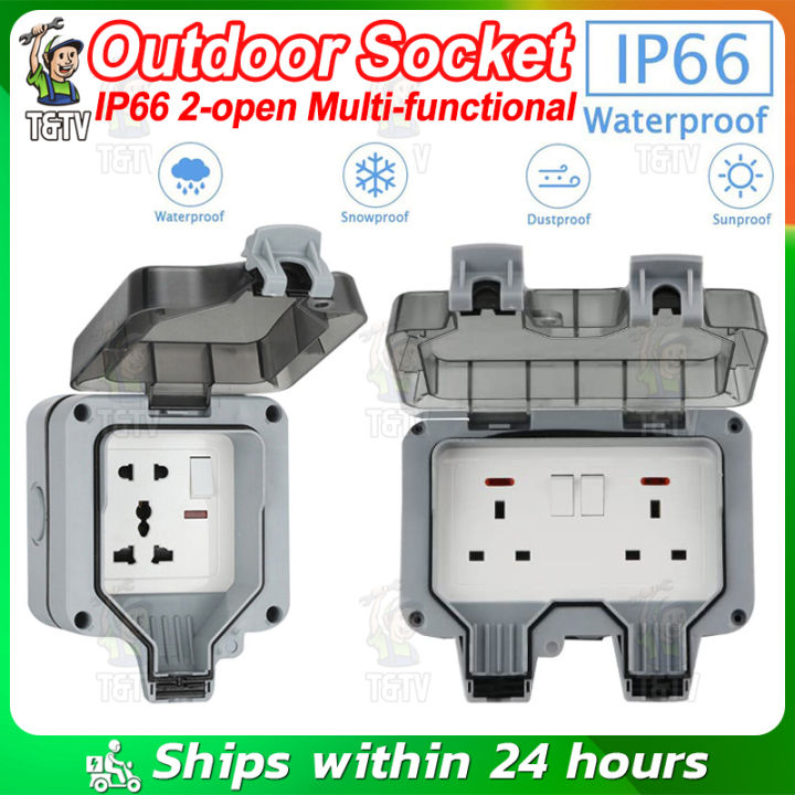 Outdoor Socket with 6m Extension Lead, Outdoor Double Plug Sockets ...