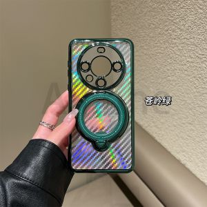 For Huawei Mate 50 40 30 20 Pro 50 30 40 Pro Plus Case Carbon Fibre Transparent Laser Shockproof Armor Holder Ring Stand Phone Back Cover