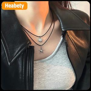 【2-3 days delivery】 Retro Black Rope Heart Shell Pendant Necklace For Women Starfish Clavicle Chain Necklace Trendy Accessories Gift