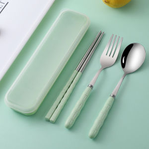 3 in 1 Stainless Steel Fork Spoon and Chopsticks Portable Cutlery Set w/Box for Universal Lunch Box