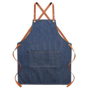 HENLI Dirt-resistant Cross Back Denim Apron with Pocket Wear-resistant Studio Work Clothes Washable Painting Apron Bartenders