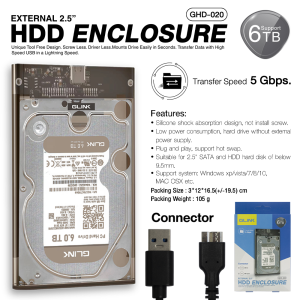 GLINK GHD-020 Type-C/USB External2.5" HDD Enclosure กล่องใส่ HDD2.5 แบบใส