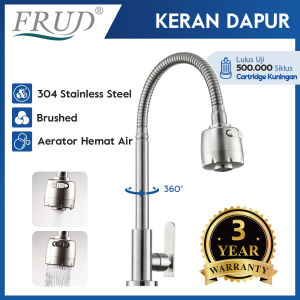 FRUD Kran Dapur Cuci Piring 1/2 In Keran Air Cuci Piring Stainless Anti Bocor Keran Dapurleher Angsa Selang Fleksibel 2 Mode