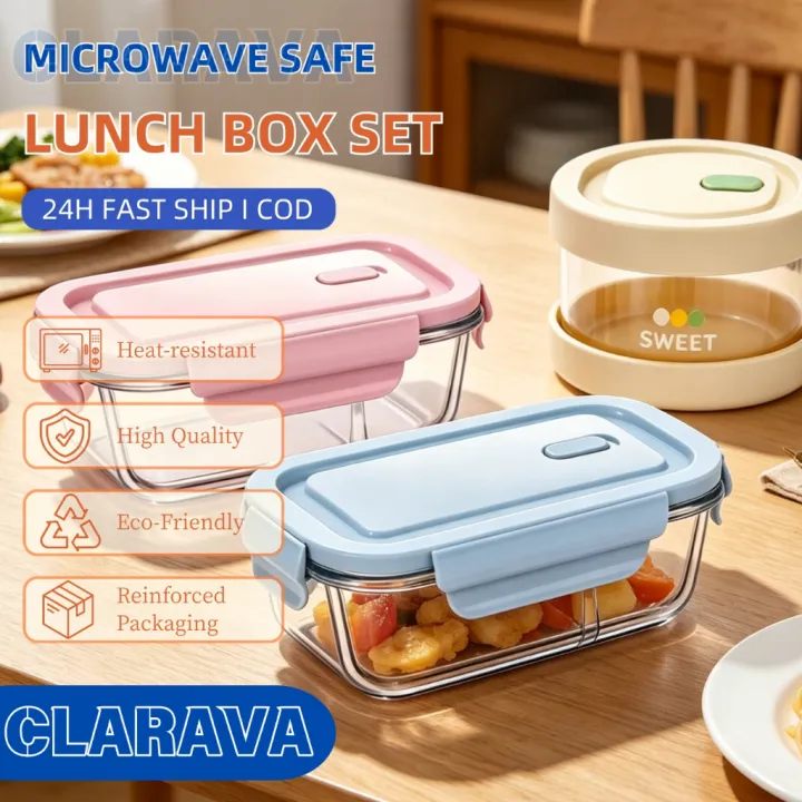 CLARAVA 3Pcs Microwave Safe Glass Container Set Glass Food Storage ...