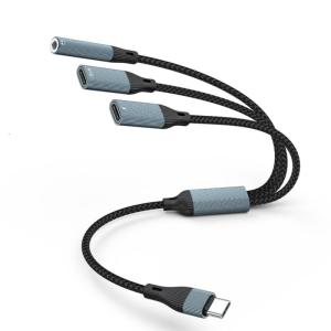 Loại USB C 3 trong 1 trung tâm cáp 3.5mm âm thanh pd60w sạc nhanh OTG Cáp nối dữ liệu cho máy tính xách tay và máy tính bảng