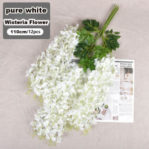 【12PCS/110cm】 Artificial Fake Wisteria Vine 110cm/Piece Ratta Hanging Silk Flowers String Home Party Wedding Decor