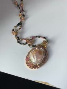 Natural Irregular Baroque Pearl Copper Plated 18K Real Gold Pendant Tourmaline Necklace Sweater Chain ins Trendy TikTok Same Style